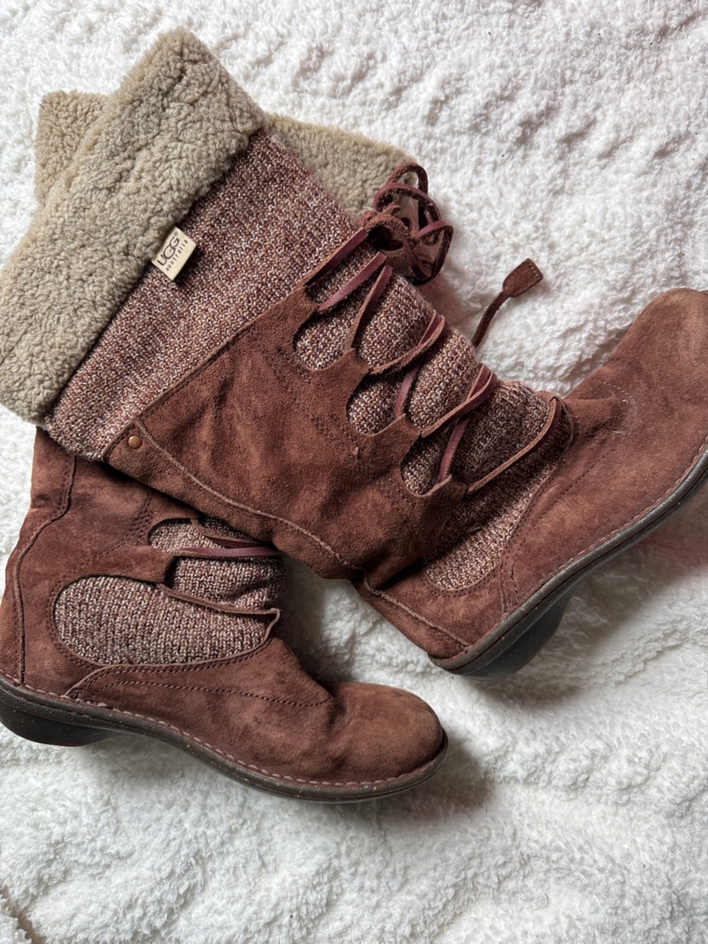 UGG Women's Chestnut Suede Shearling-Trim Knit Panel Lace-Up Boots